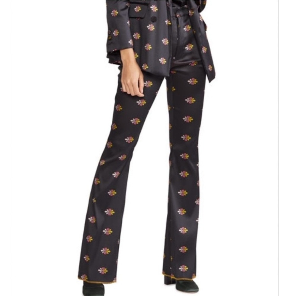 Nathalie Jacquard Pant Cynthia Rowley Flare Pants 2 Floral Satin High Rise Chic - Picture 2 of 15